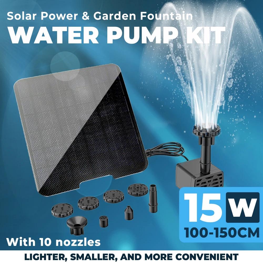 

Solar Fountain Pump Replaceable with 10 Nozzle Aquarium Wave Maker Easy Installation Multifunctional Portable for Outdoor Garden 15W