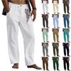 Men's Casual Loose And Comfortable Casual Pants Cotton Linen Printed Drawstring Trousers