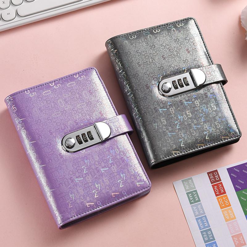 A6 Laser Combination Lock DIY Binder Notebook Cover Diary Agenda Planner Paper Cover School Stationery