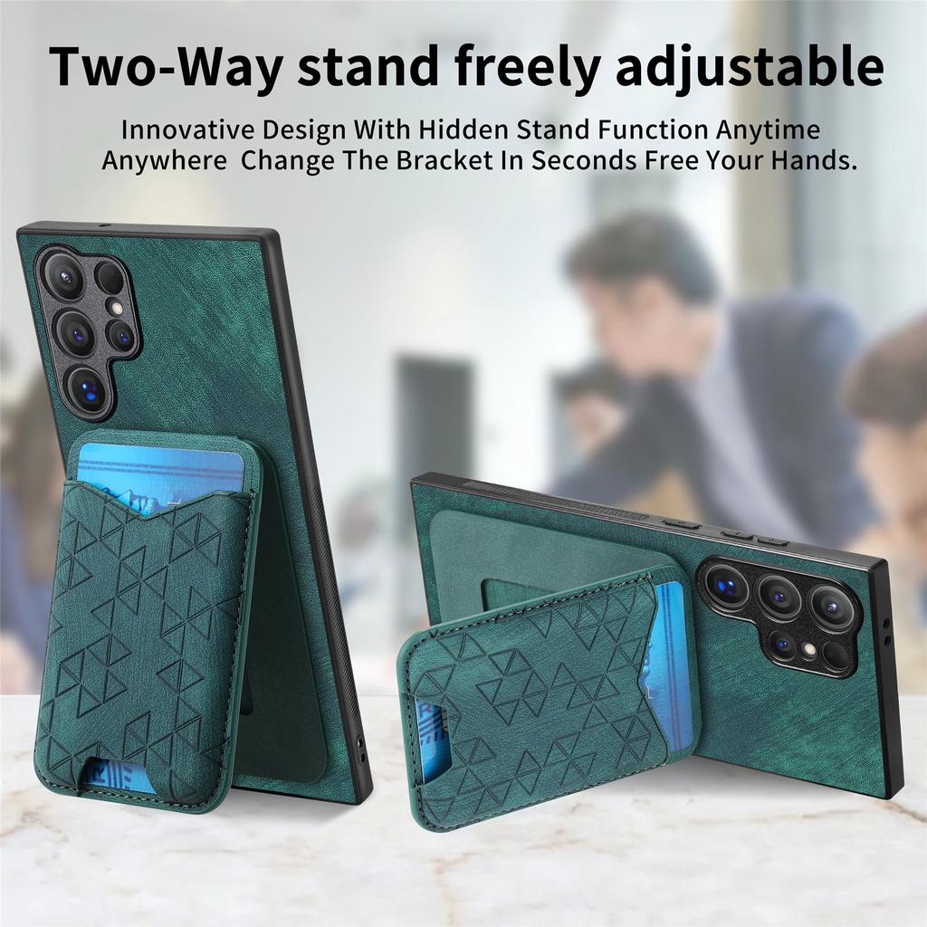 For Samsung Galaxy S24 Ultra Case Imprinted Pattern Card Holder Kickstand Leather Back Cover