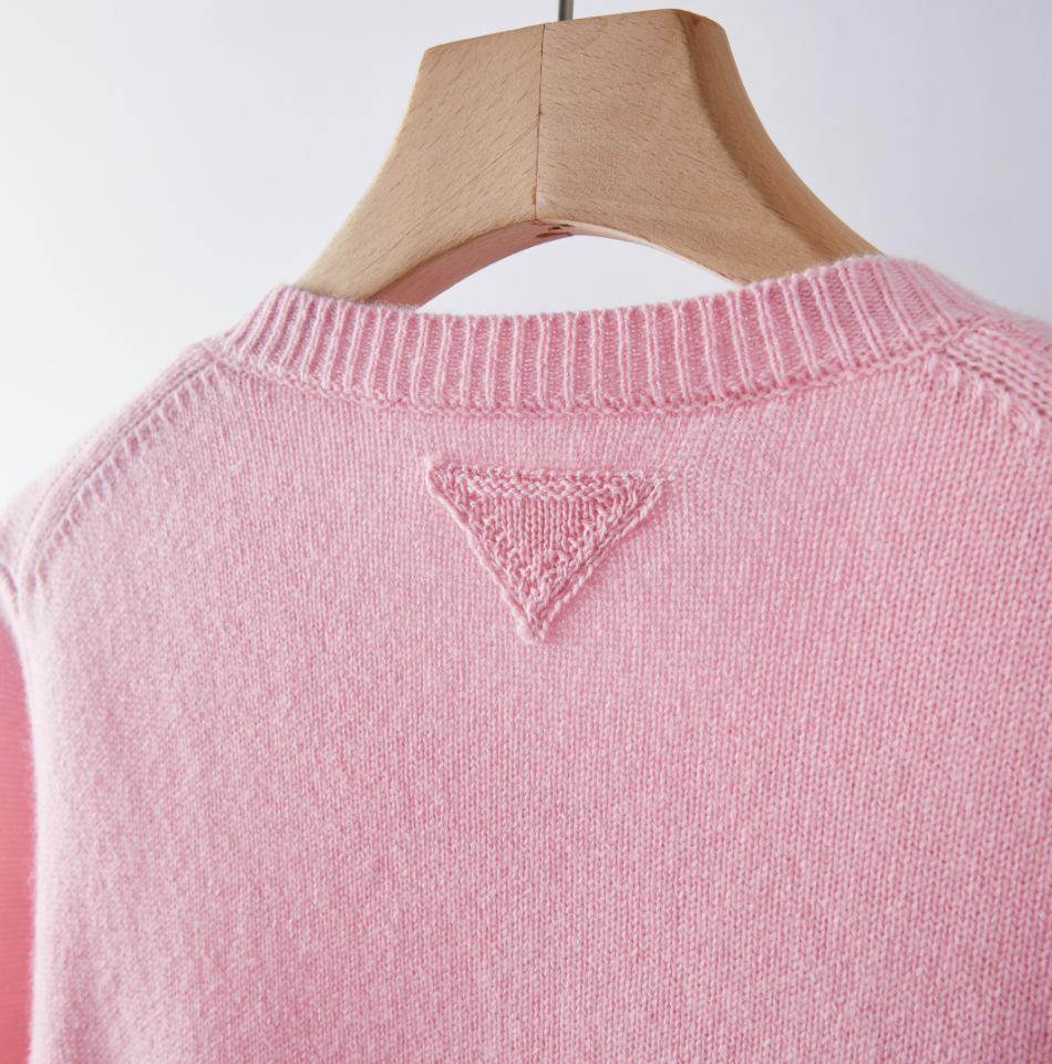 Women's Fashionable Multi-Button Cashmere Wool Knit Cardigan with Layered Crew Neck