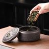 Creative Round Pie-shaped Ceramic Tea Jar Delicate Moisture-proof Sealed Purple Sand Jar Retro Nut Food Storage Container Decor