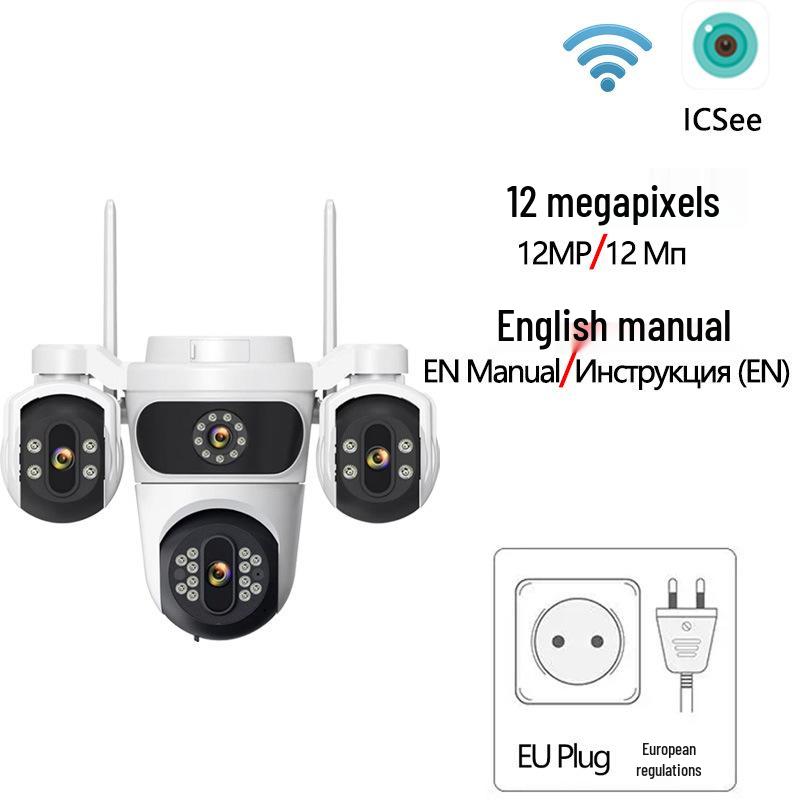 ICsee 360° Rotating WiFi Surveillance Camera with Triple-Lens, Triple-Screen, and Human Detection