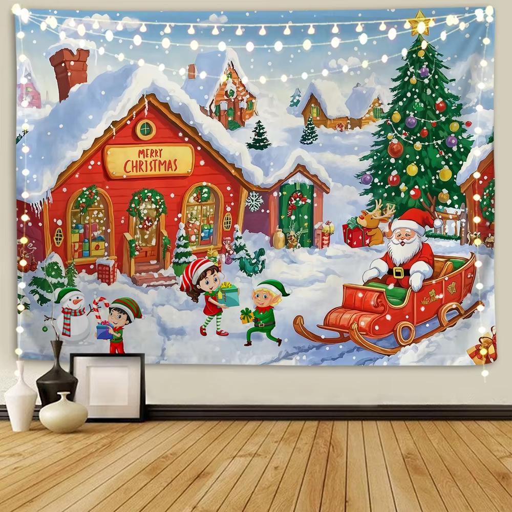 Christmas Arctic Village Wall Tapestry Ideal For Home Office Party Church Decor Photo Booth Background Gift