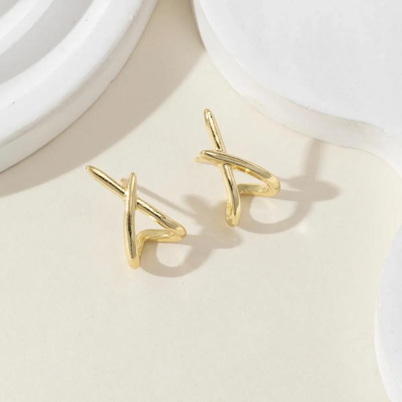 

1 Pair Modern Geometric Cross Drop Earrings for Women, Minimalist 3D Elegant Stud Jewelry, Trendy Versatile Accessories золотой