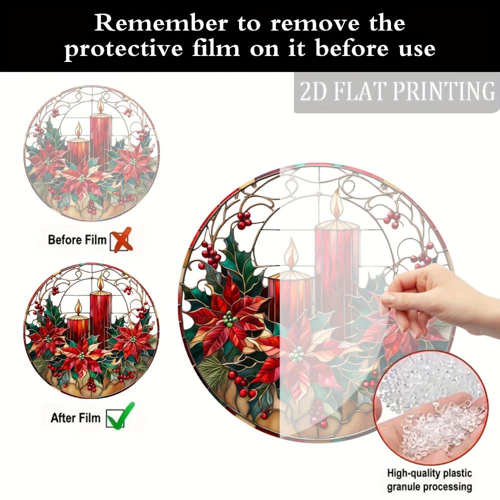 2D plochá akrylová halloweenská vánoční poinsettia dekorace vánoční lapač slunce (8 "x 8"), barevný svícnový přívěsek k zavěšení do okna