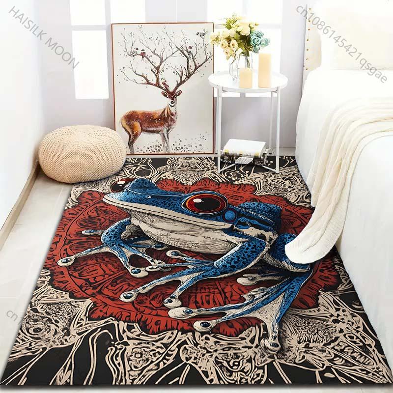 1 Stück Blauer Frosch Mandala Print Teppich für Wohnzimmer Schlafzimmer Bettseite Sofa Bodenmatte Modernes Wohndekor Gang Korridor Bereichsteppich