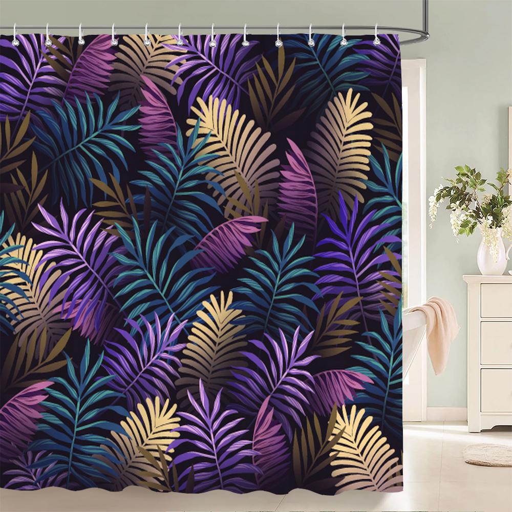 1 Pcs Shower Curtain Flowers Plants Black Printed Bathroom Curtain Polyester Cloth Waterproof Home Decoration Curtain with Hook