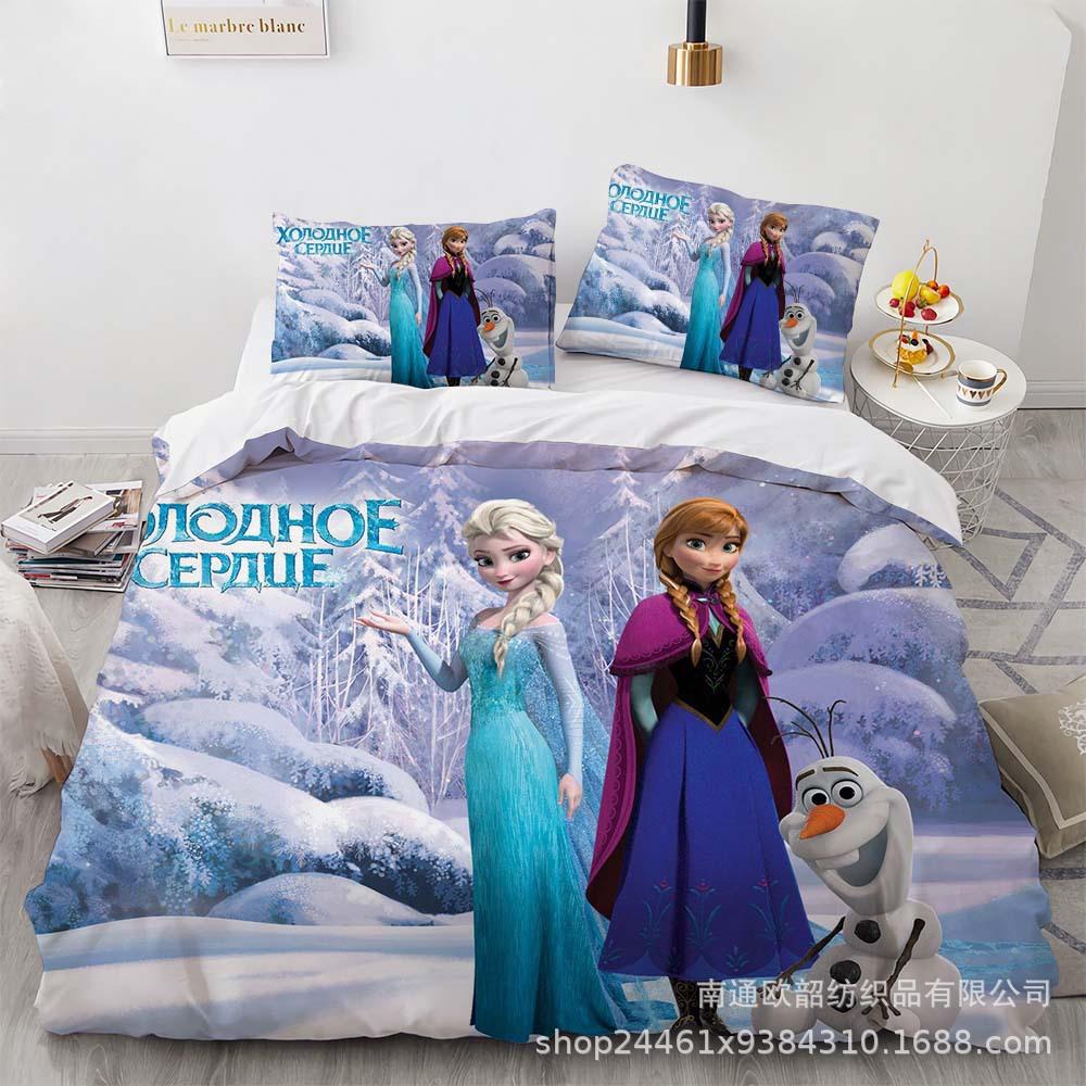 Cartoon Animation Kit 3D Digital Printing Quilt Cover Princess Bedding Three-Piece Set
