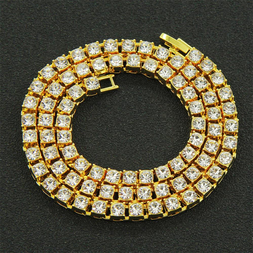 Factory Stock Gold Metal Color Alloy With Bling Rhinestone Hip Hop 5MM Single Row Iced Out Tennis Chain Necklace 24inch(60.96cm)&Hip hop 5mm tennis chain necklace