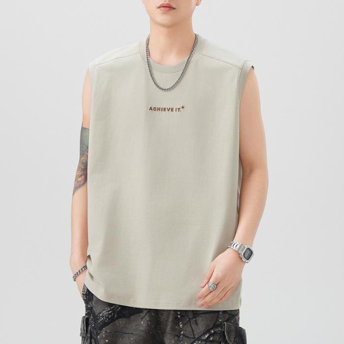 260g Heavy Vest Mens Round Neck Relaxed Fit Sleeveless T-shirt In Summer Updated Versatile Print