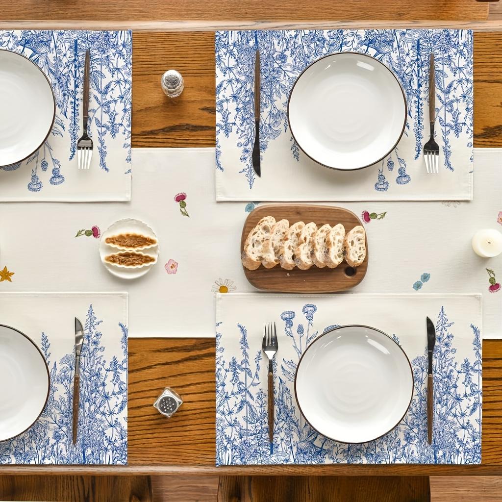 VIKAMA Mori Plant Placemats Blue and White Dandelion Thistle Scandinavian Style Restaurant Afternoon Tea Decoration
