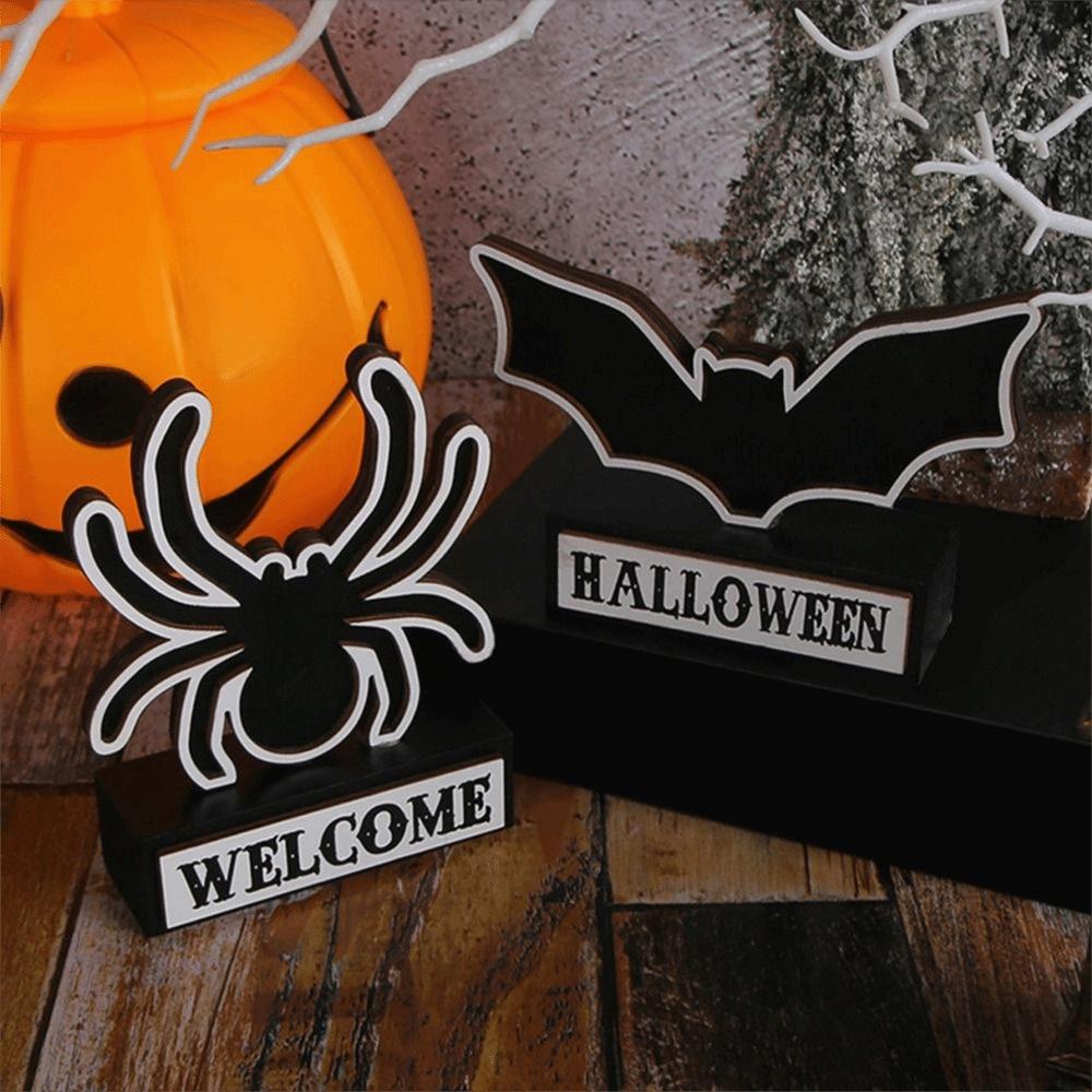 Funny Wooden Spider Decoration DIY Handmade Spider Bat Sign  Party Decoration Props