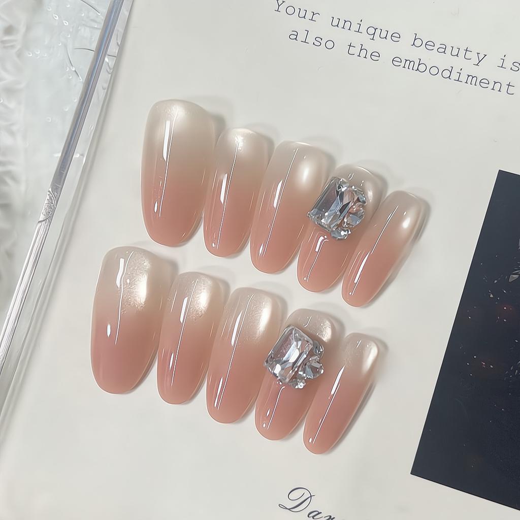 Press On Nails Cat Eye Fake Nails with Glitter Design Artificial Acrylic Nails Glossy False Nails Full Cover Stick On Nails Glue On Nails for Women