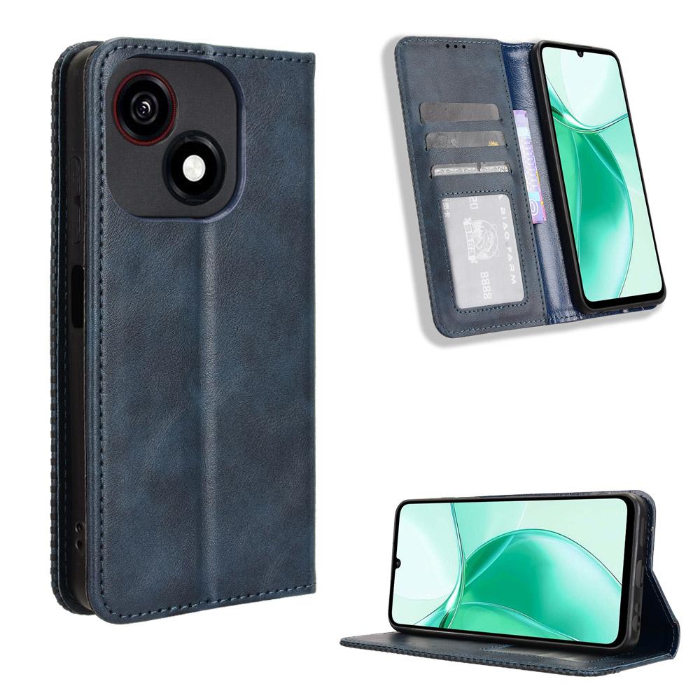

Кожаные флип-чехлы для ZTE Blade A35e Кожаный чехол [Flip Vintage Leather] Кошелек противоударный прочный ретро флип-чехол for ZTE Blade A35e чёрный