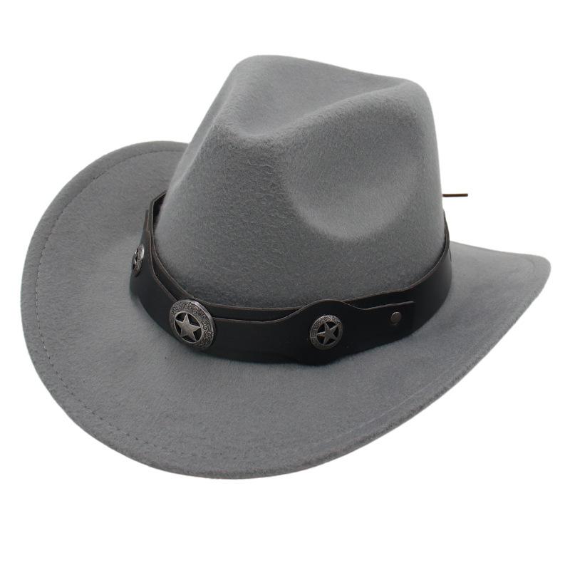 Western Cowboy Top Hat British Retro Jazz Hat Pentagram Badge Felt Hat Trend