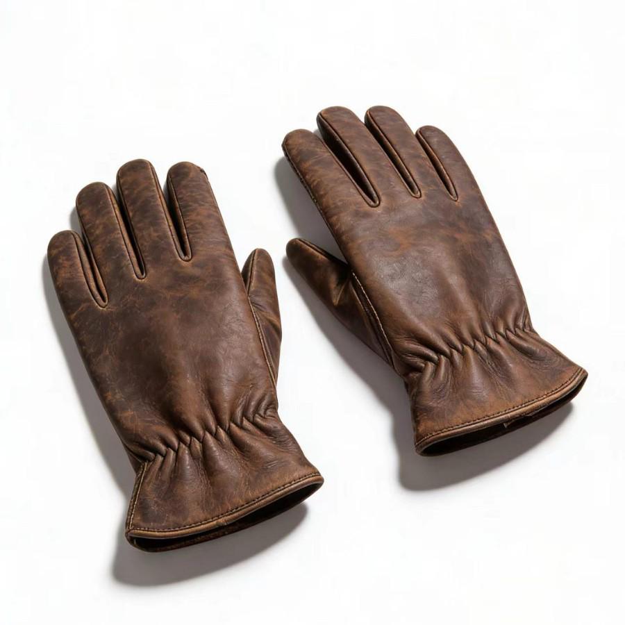 First Layer Cowhide Retro Riding Gloves - Irregular Color, Outdoor Protection & Driving Handling Gloves