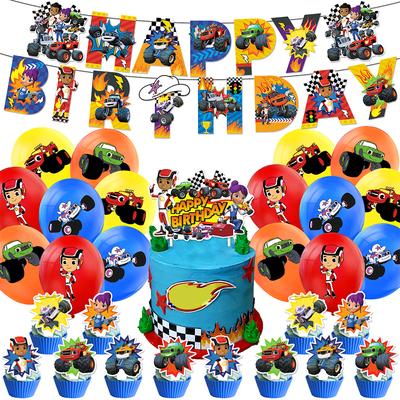30pcs Racing Car Birthday Party Supplies Include Banner Cake Topper Balloon