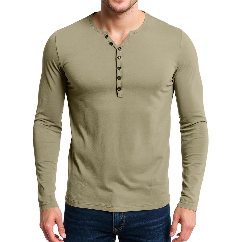 Men's Casual Solid-Color Slim-Fit  Long-Sleeve Base Layer Top