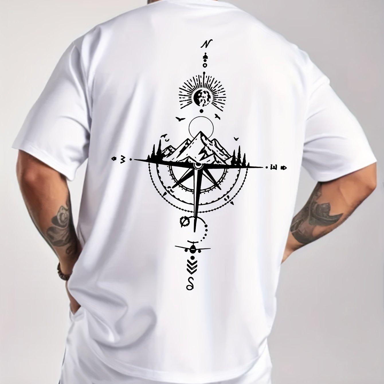 

Summer Mens Retro Compass Print TShirt 100 Cotton Outdoor Travel LooseFitting Breathable Sports Short Sleeve S