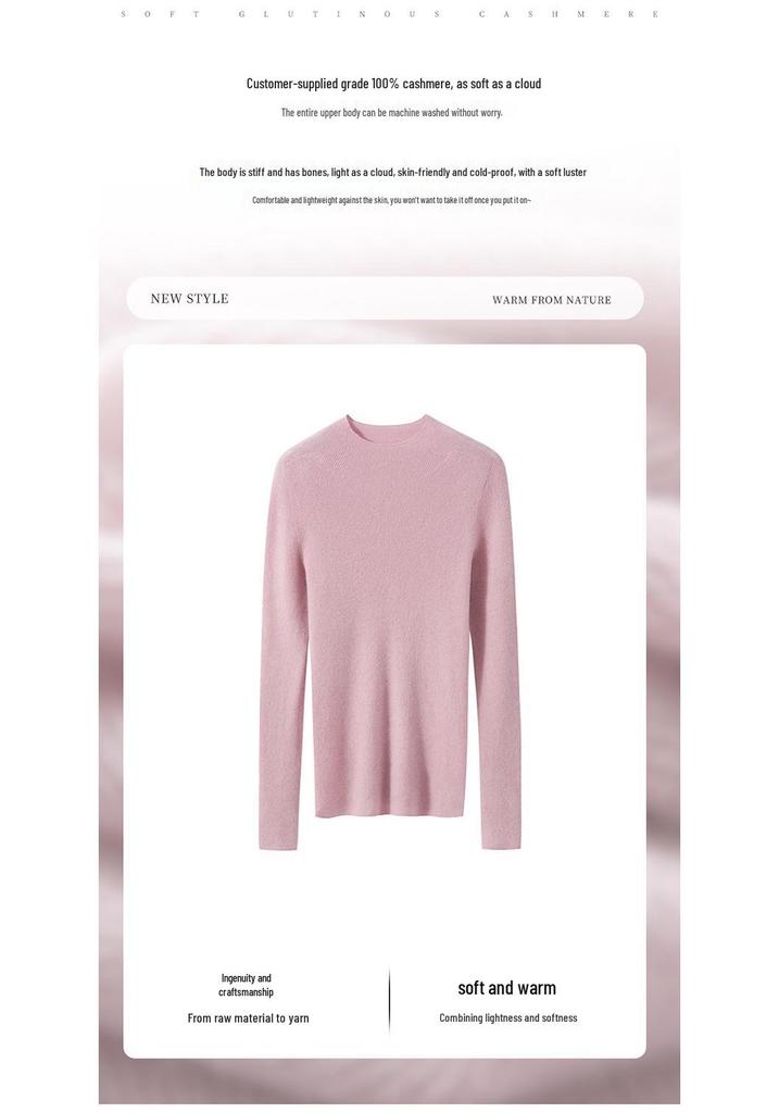 Women's Striped Slim-Fit Cashmere Knit Half-High Neck Top for Fall/Winter