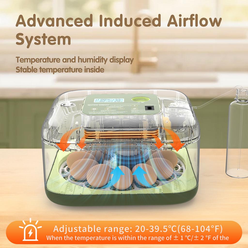 360°View12 Eggs Incubator For Hatching Eggs Temp And Humidity Control Auto Water Adding, Egg Candler Egg Turning Countdown Ha