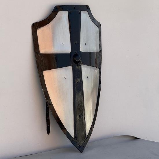 Medieval Black Cross Knight Templar Shield Metal Shield Larp Cosplay Display Shield Halloween Costume