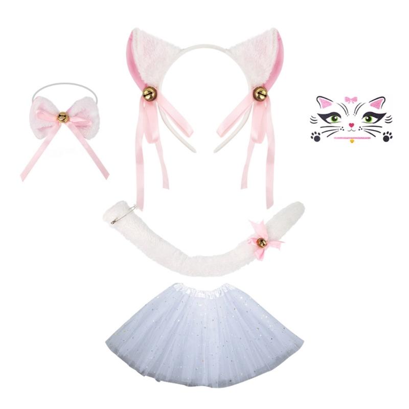 Cats Costume Set Ears Tail Bowite Tutu Skirt Animal Fancy Costume Kit Accessories Kids Girls Halloween Cosplays Props