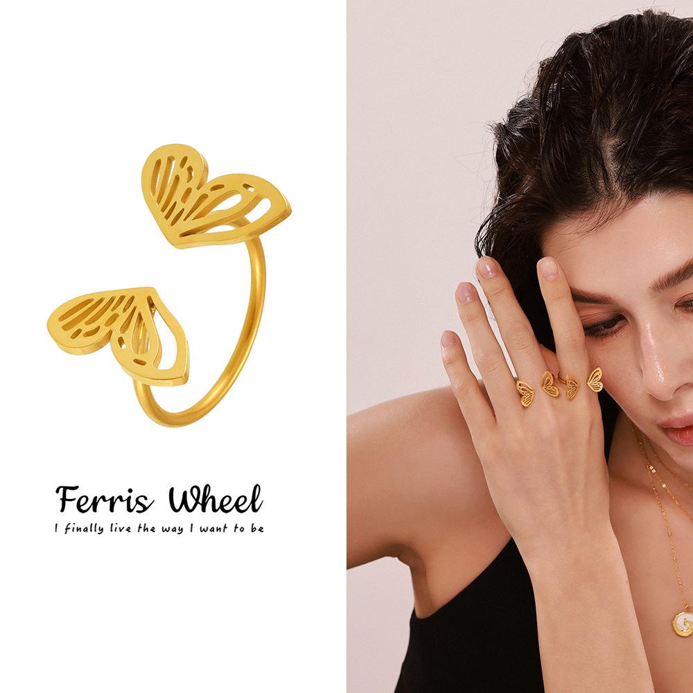 

Ferris Wheel Butterfly Open Ring - Elegant Stainless Steel Jewelry for Women Size 7