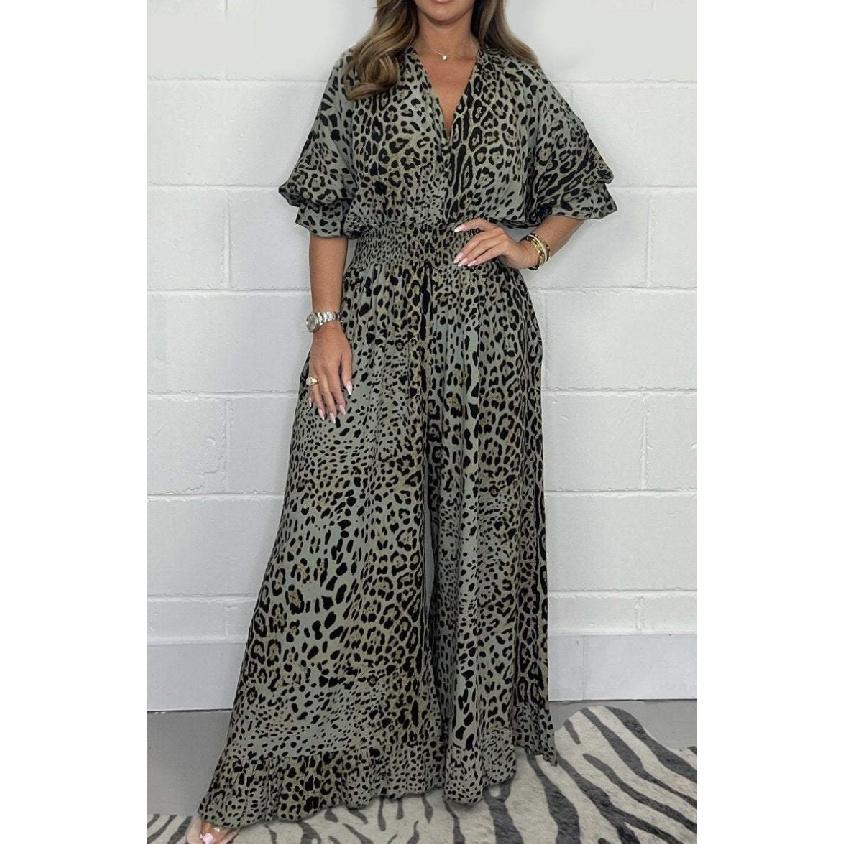 Women'S Sexy, Comfortable And Handsome New Fashion Leopard Print Casual Wide Leg Jumpsuit
