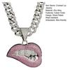 Hip Hop Cuban Link Chain Necklace, Crooked Lip Pendant with Rhinestone, Silver Plated Iced Out Choker Jewelry for Men and Women, Trendy Streetwear