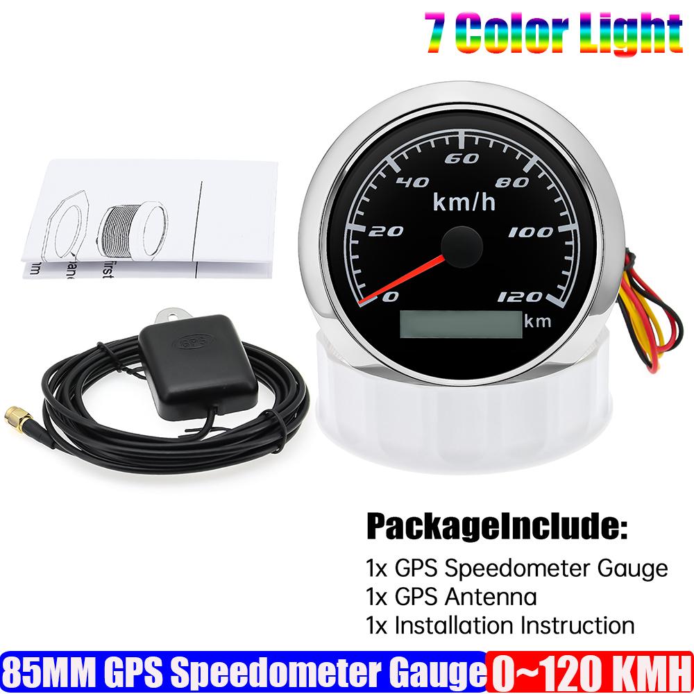 Auto KFZ Marine Boot 85mm GPS Tachometer Anzeige mit GPS Antenne 7 Farben Hintergrundbeleuchtung Geschwindigkeitsmesser 30KMH,60KMH,120KMH,200KMH,300KMH