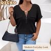 Women's Fashion Casual Solid Color Print Short Sleeve V Neck Blouses & Shirts