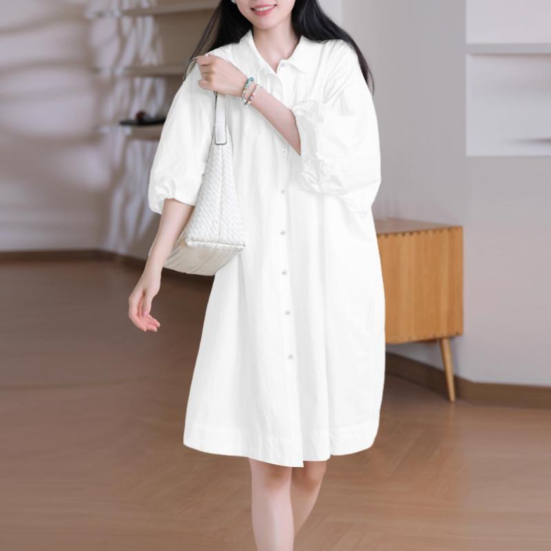ZANZEA Women Casual Turn Down Collar Summer 3/4 Sleeve Dress