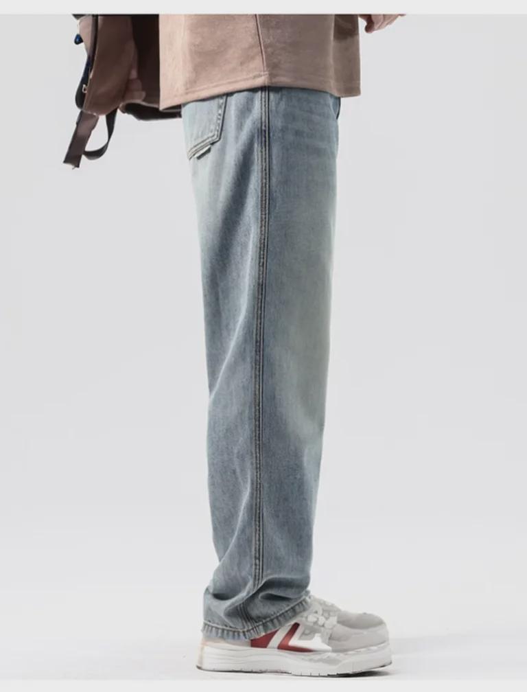 Men's Elastic Loose Straight Wide-Leg Jeans - Large Size Casual Spring/Summer Trendy Pants