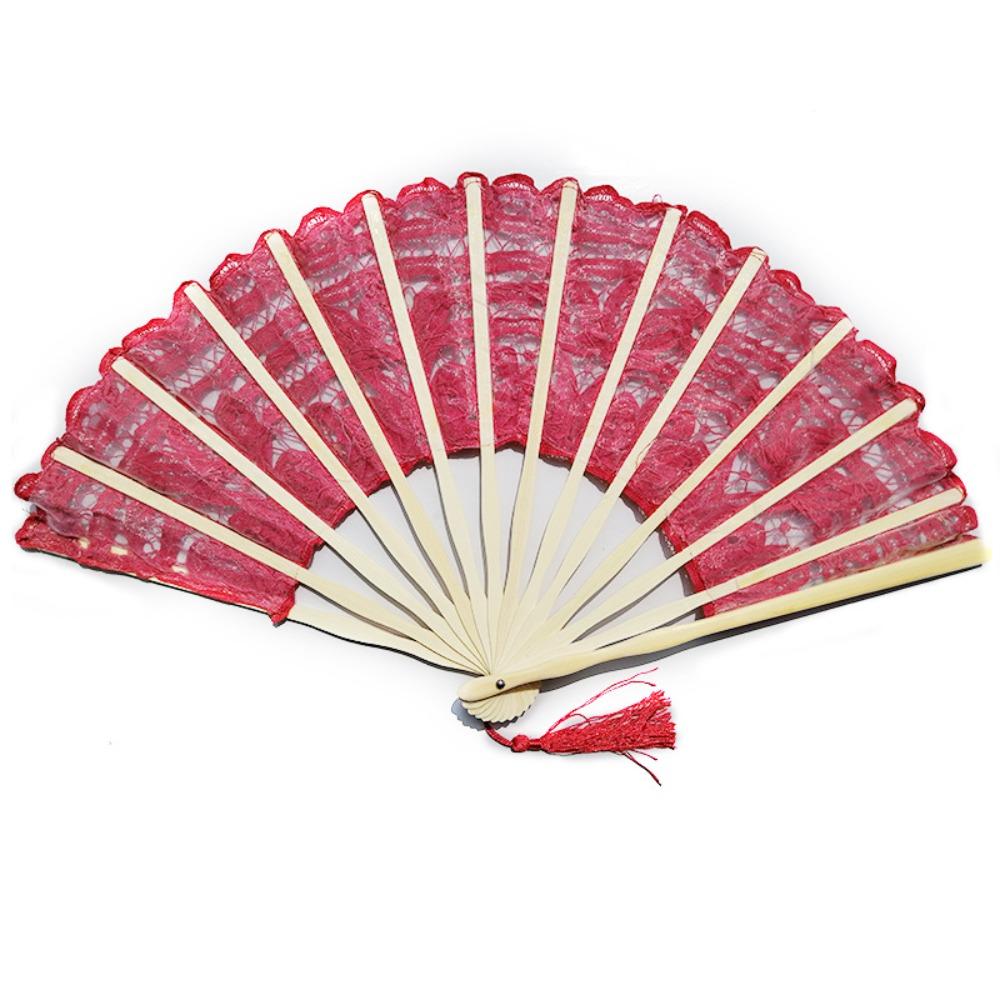 Europäischer Stil Vintage Spitze Handfächer Bambusgriff Tanzfächer Bestickter Faltfächer Damen
