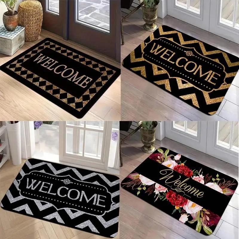 Fashionable Letter Print Mat Floor Decorative Carpet Non-slip Easy To Clean Area Rug Living Room Home Office Washable Doormats