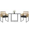 Glass Table Set With 2 Synthetic Rattan Chairs With Foldable Backrests Nested Design With Natural And Black Cushions