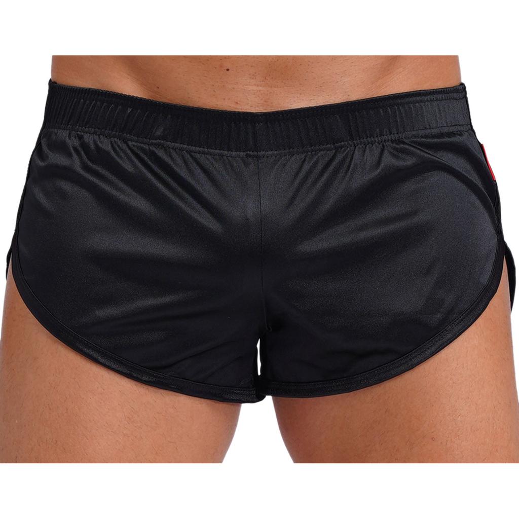 Pánské saténové boxerky s rozparkem na boku, vestavěným váčkem, elastickým pasem, domácí oblečení, pyžamové domácí šortky