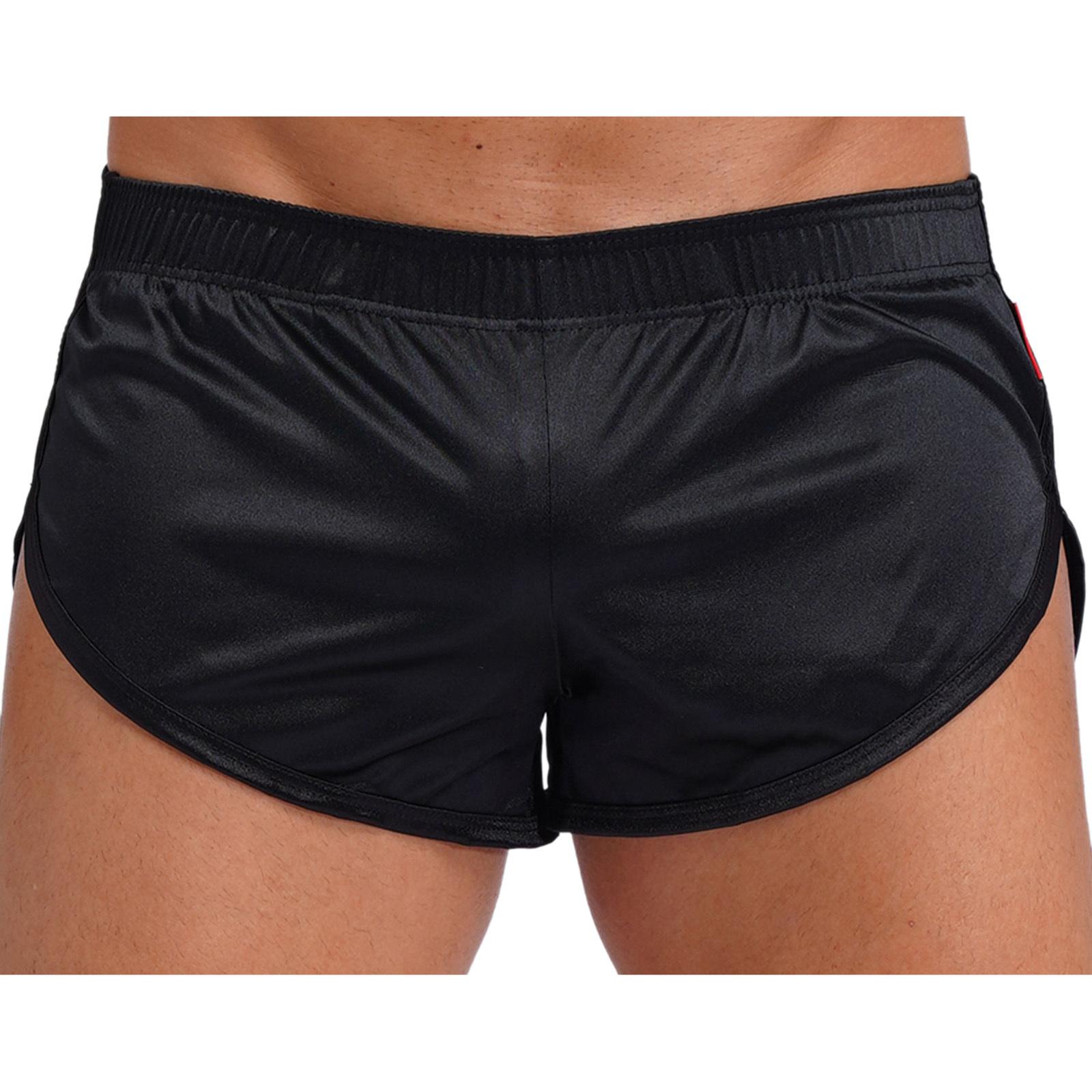 

Чоловічі атласні боксери-брифи з розрізами з боків, вбудованою кишенькою для виступу, еластичним поясом, домашній одяг, піжамні шорти XXL чорний