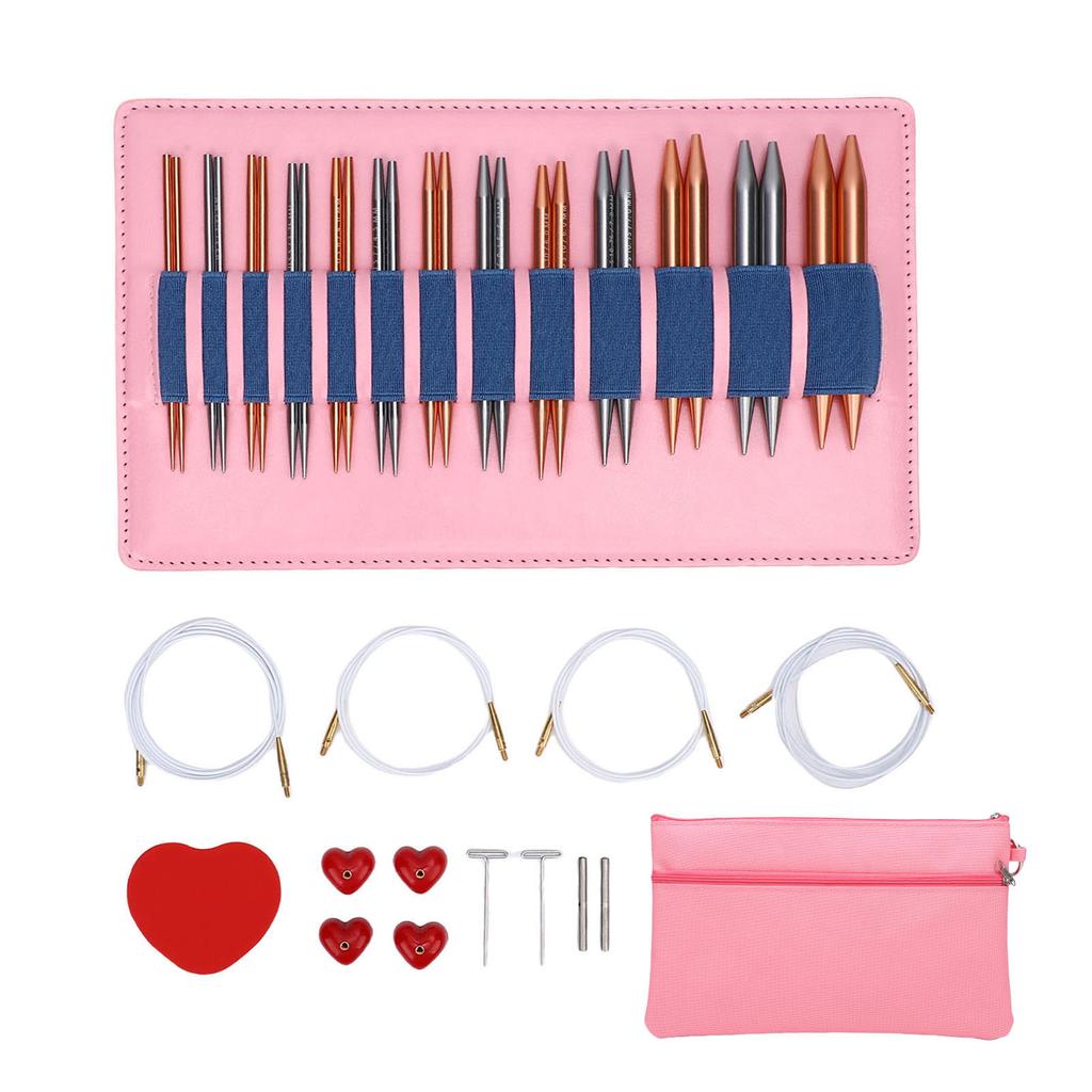 13 Pair Circular Knitting Needles and 4 Cables 10cm Dual Color Detachable Aluminum Weaving Needle Set for Scarves