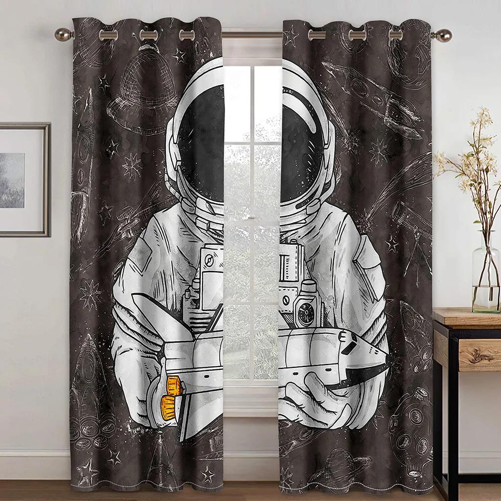 Space Astronauts Planet Cartoon High Shading Drapes Graffiti Colorful Kids 3D Room Darkening Window Drape for The Living Room New Styling