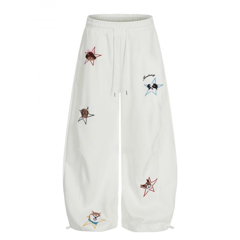 Guan Qu 26 Spring Collection: Sweet Girlish Fun Pattern Casual Loose Long Pants for Women Medium белый