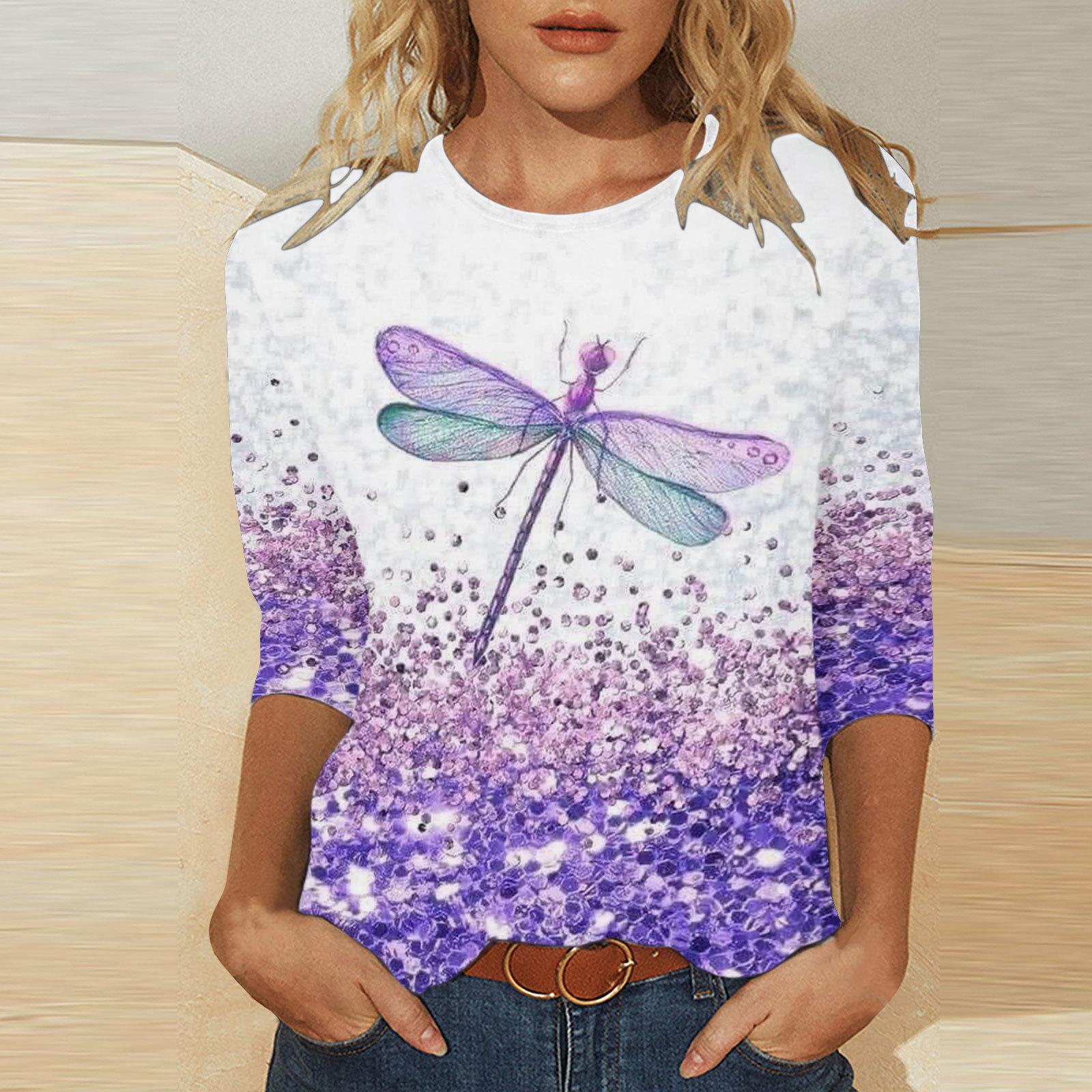 

Spring and Autumn Round Neck Colorful 3D Printed Top Fashionable Casual Long Sleeved Women s T-shirts 5XL