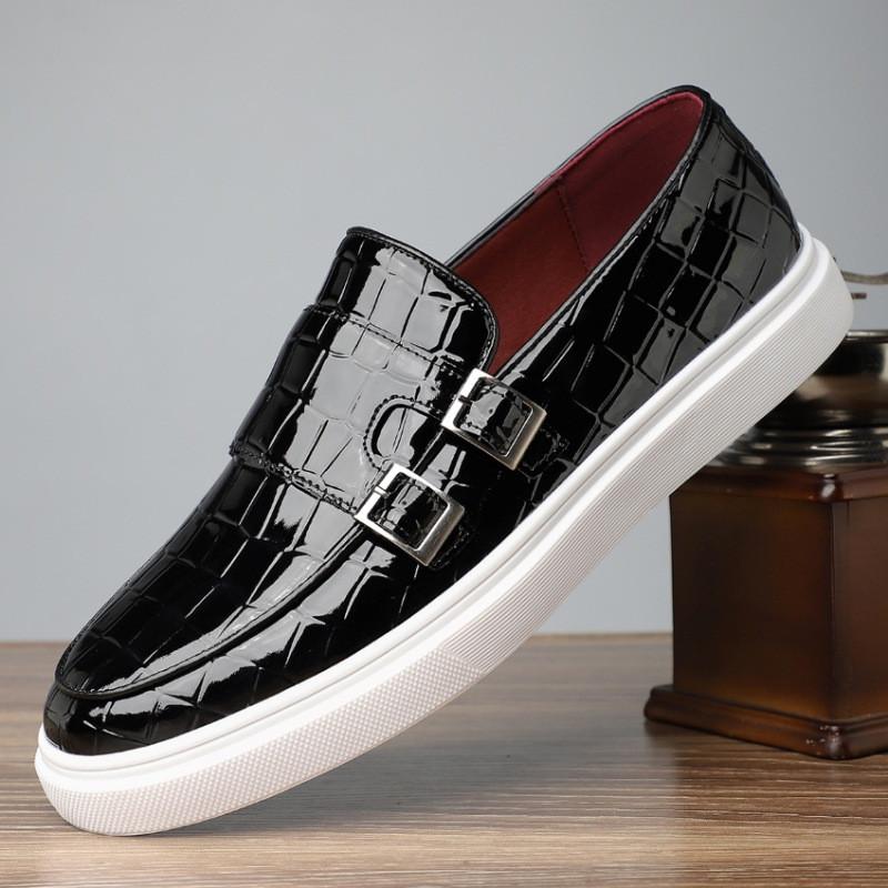 Designer Men's Alligator Pattern Monk Strap Loafter Leisure Platform Shoes Male Walking Dress Wedding Footwear Zapatos Hombre