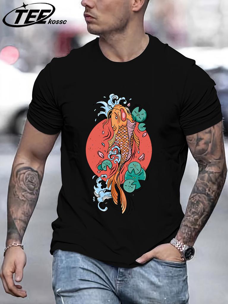 Harajuku Japan Tokyo Koi Printing TShirt Men Oversize Cotton T Shirts Trendy Retro Tops Casual AllMatch Unisex Short Sleeve