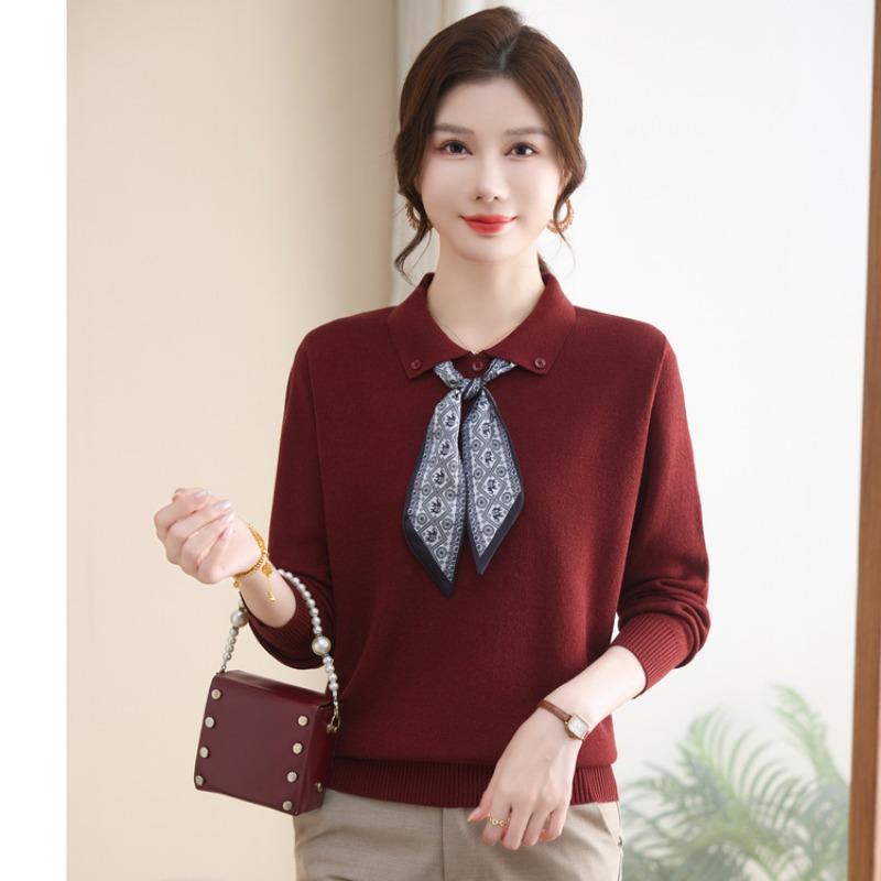 

Medium women s lapel shirt-0-year-old clothes, women s clothing, mature mother clothing, simple knitted sweater with temperament XL