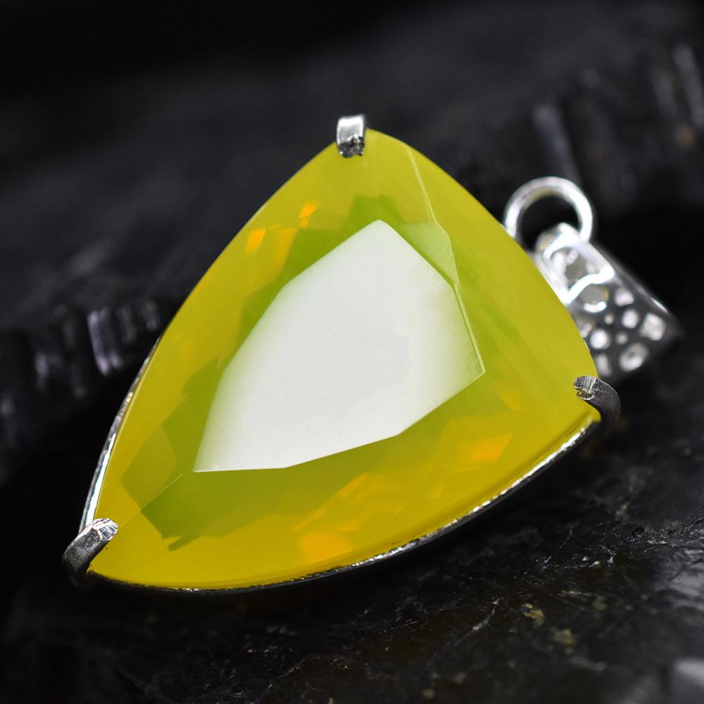 CERTIFIED 76.2 Ct Yellow Opal 925 Sterling Silver A Grade Fancy Gemstone Pendant MY-PD-121-NS