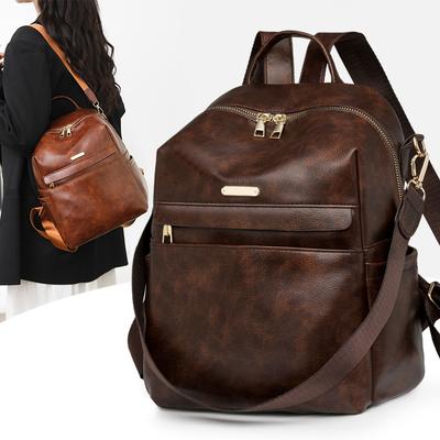 Women's Large Capacity Backpack Soft Leather Student Schoolbag Travel Backpack Multifunctional Shoulder Bag