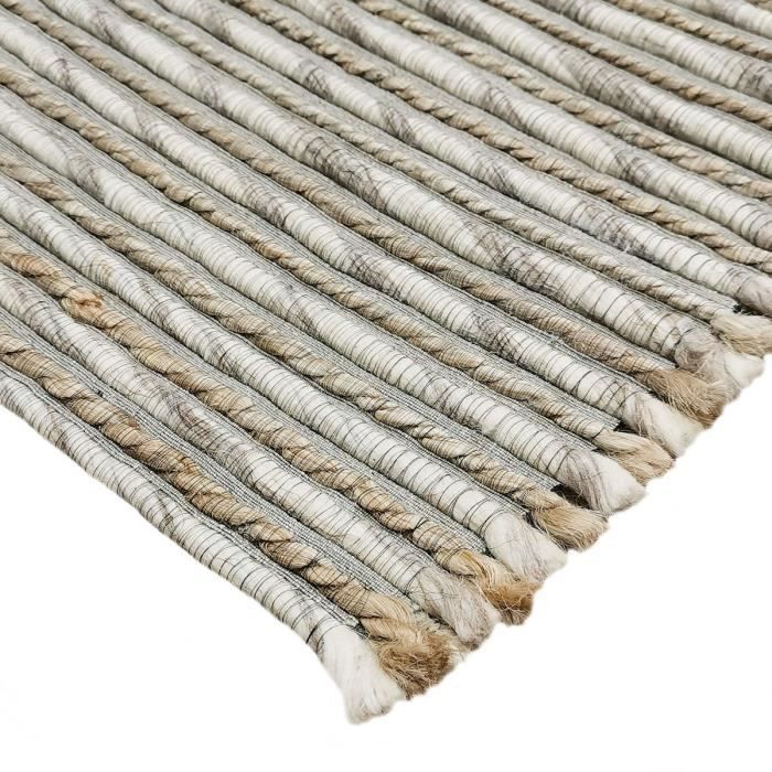 Living Room Rug In Wool, Jute Cotton Natural Braid 120x170